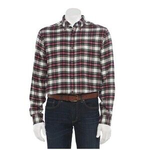 Men's Croft & Barrow Classic Red Plaid Soft Flannel Button-Down Shirt NEW Small